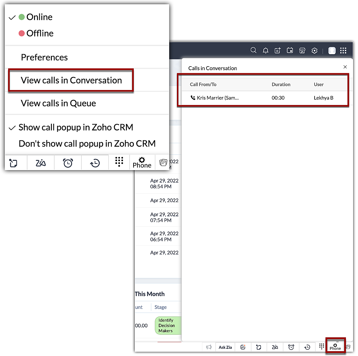 Zoho crm telephony