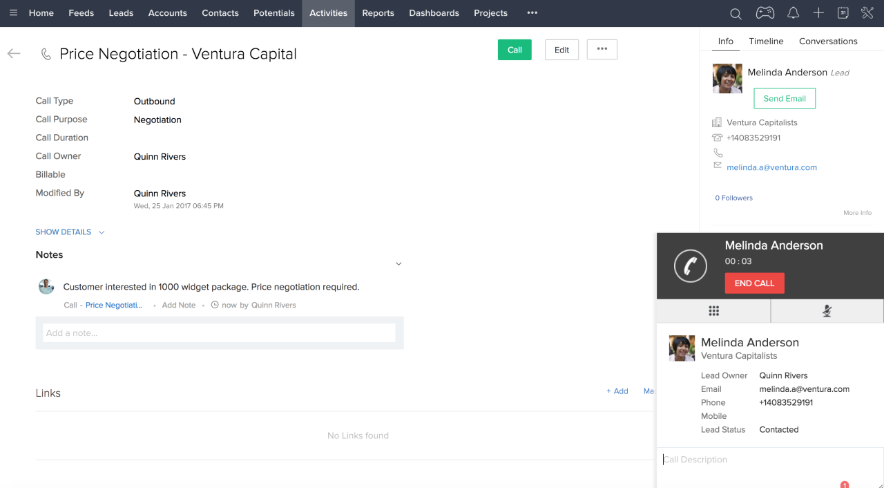 Zoho agents calling contextual Zoho phone bridge